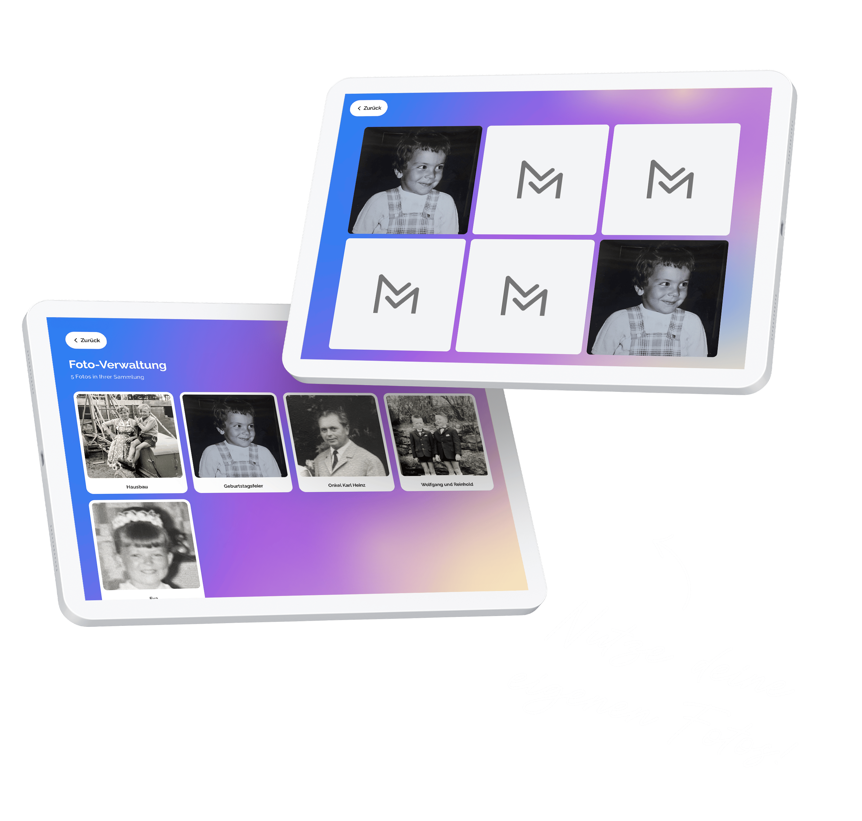 Zwei Tablets zeigen Inhalt der App.