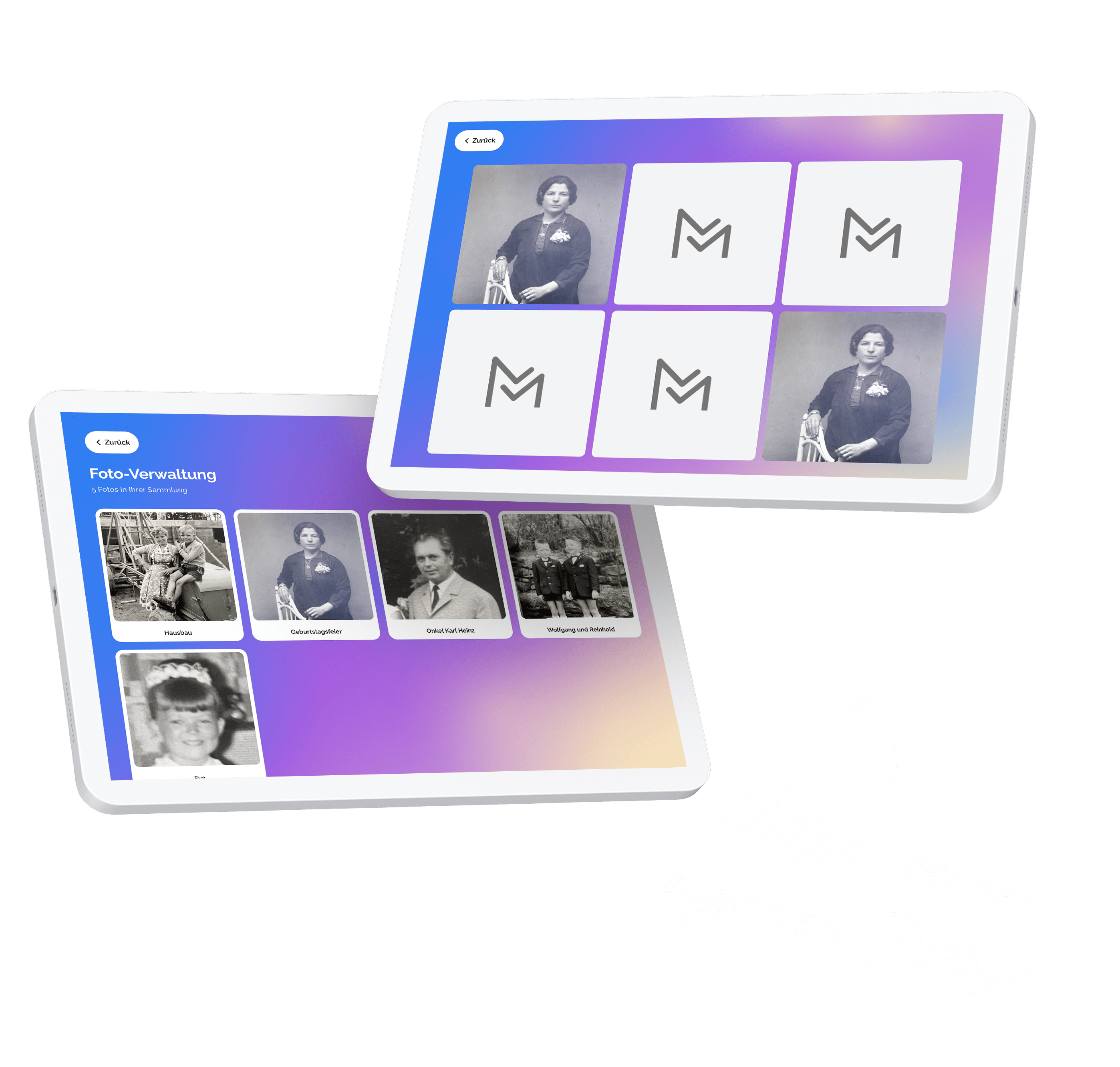 Zwei Tablets zeigen Inhalt der App.